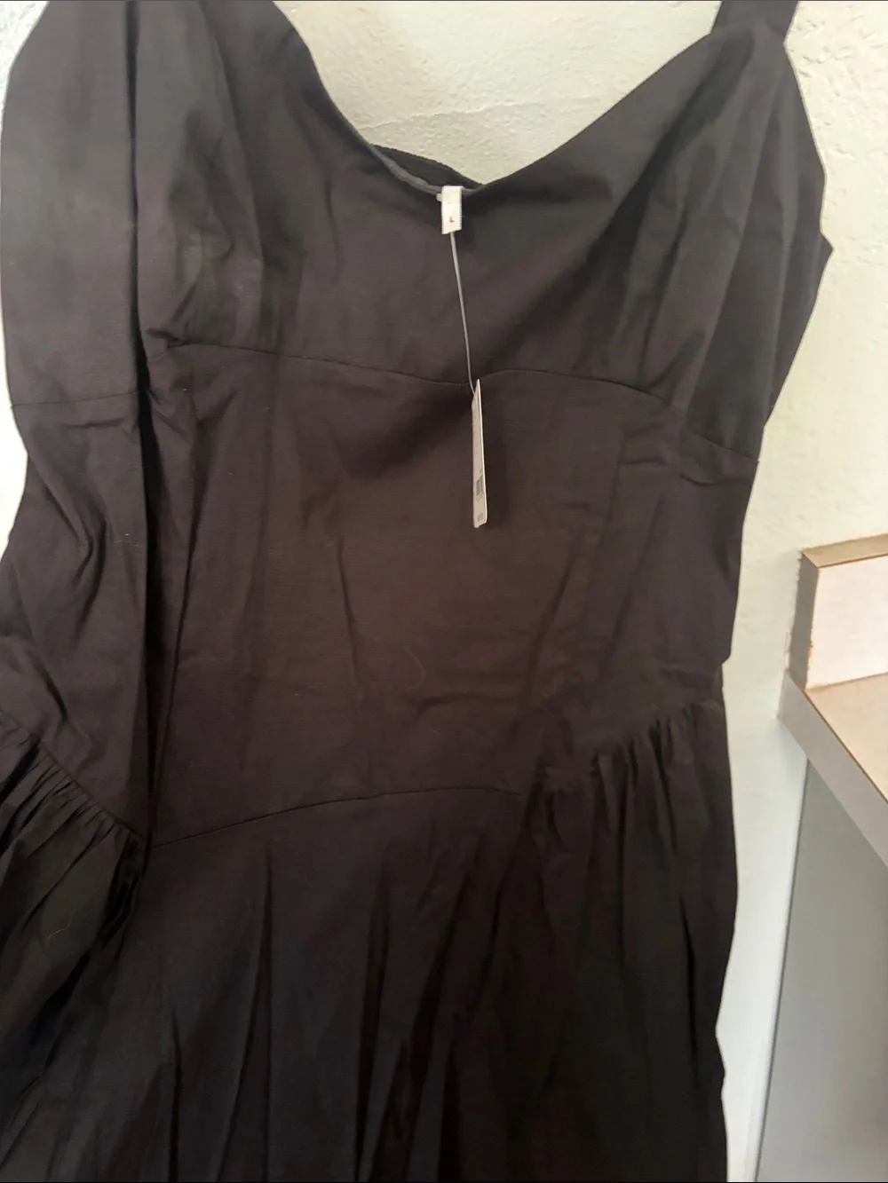 Free People Black Midi Dress with Gathered Skirt
